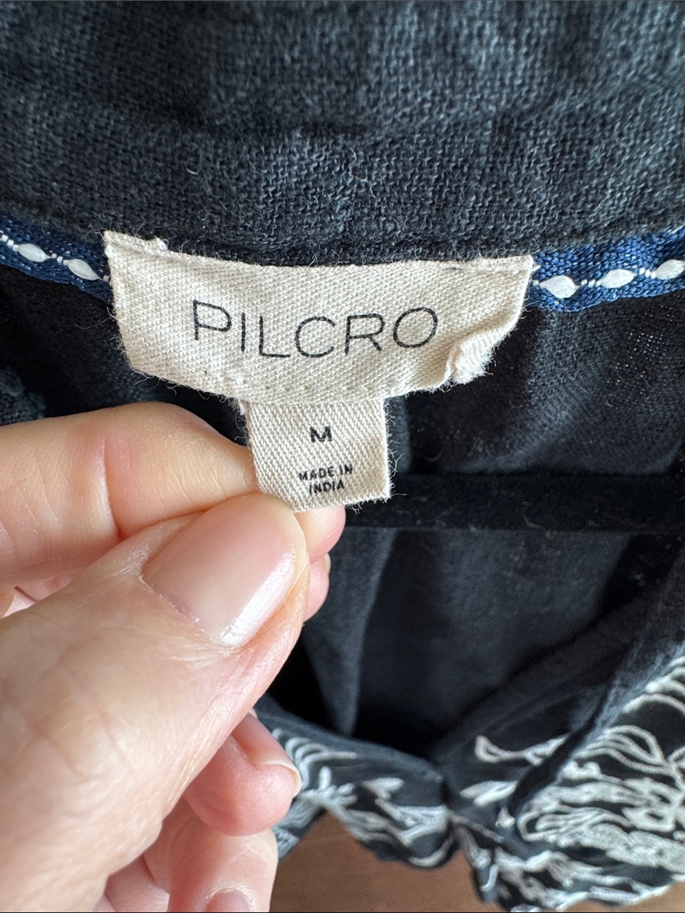 Pilcro Black Top with White Embroidered Hem - Picture 2 of 3